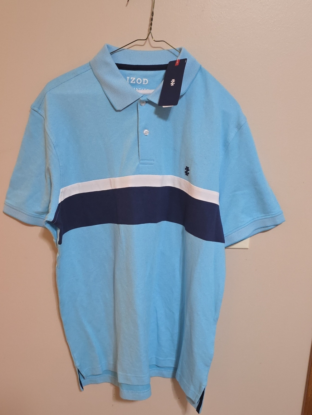 Izod Light Blue Polo with Navy and White Chest Stripe